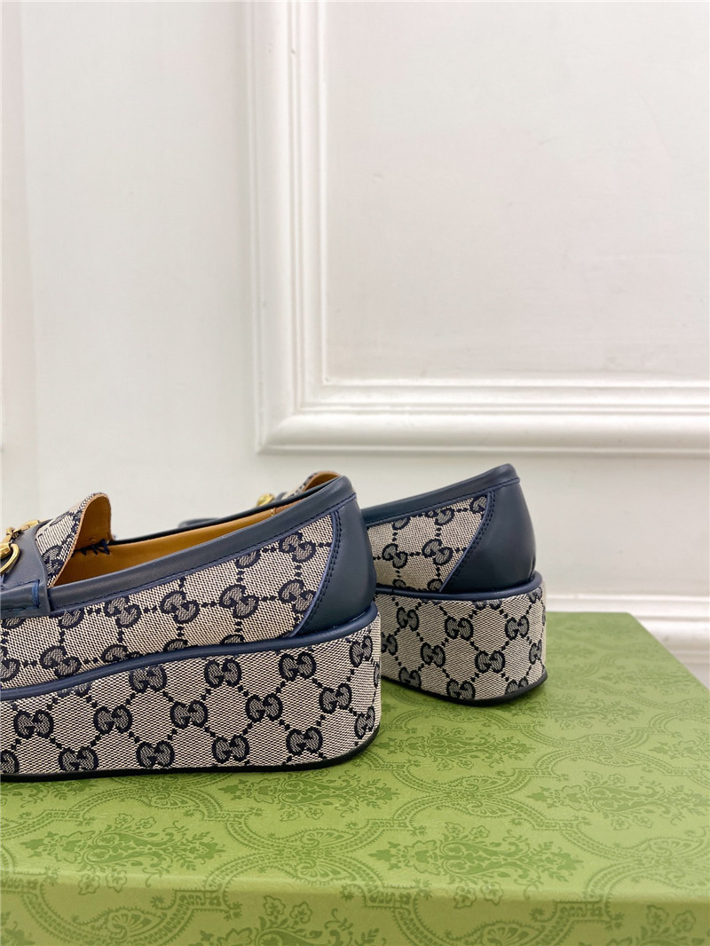 Gvc*1 horsebit wedge loafer in beige and blue gg canvas