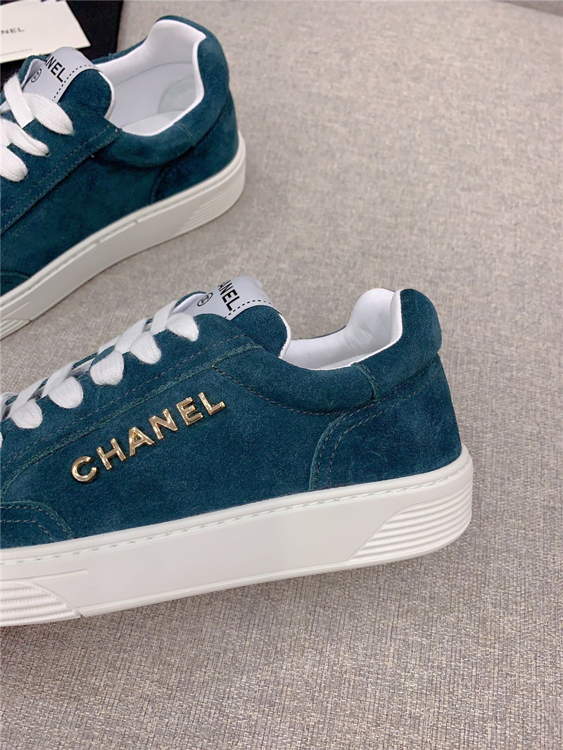 Ch**el blue leather lace-up trainers