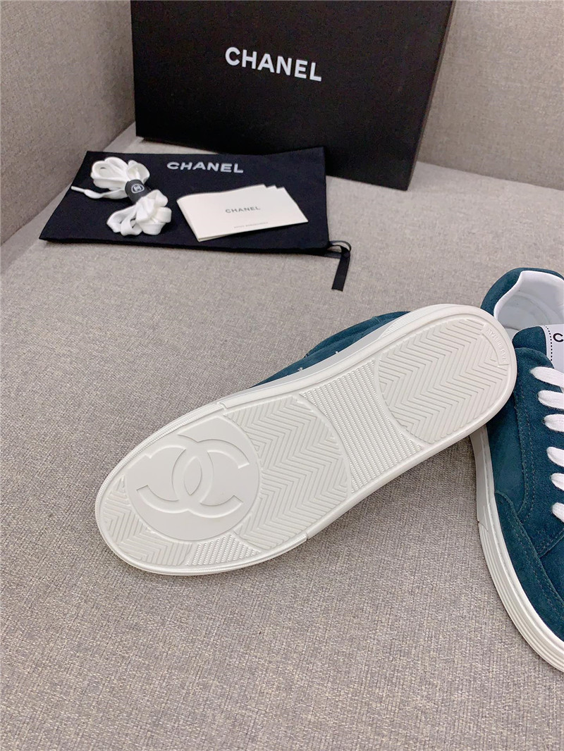 Ch**el blue leather lace-up trainers