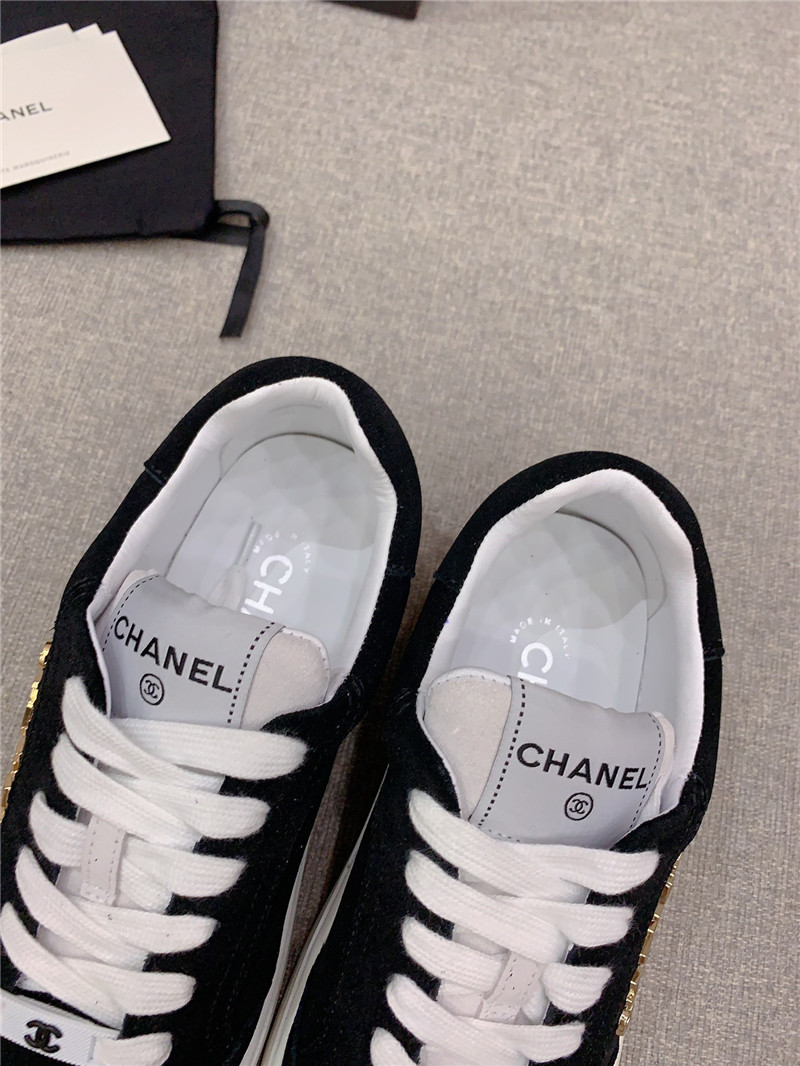 Ch**el black suede leather lace-up trainers