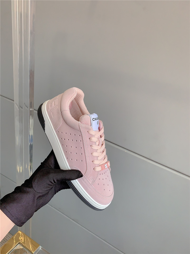 Ch**el pink calfskin lace-up sneakers