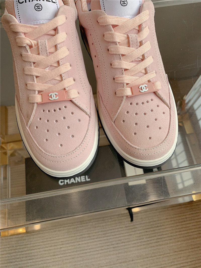 Ch**el pink calfskin lace-up sneakers