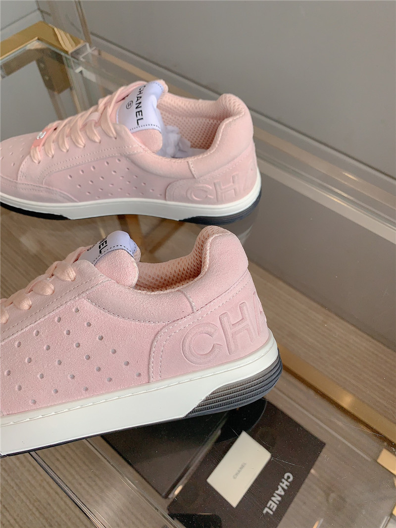 Ch**el pink calfskin lace-up sneakers