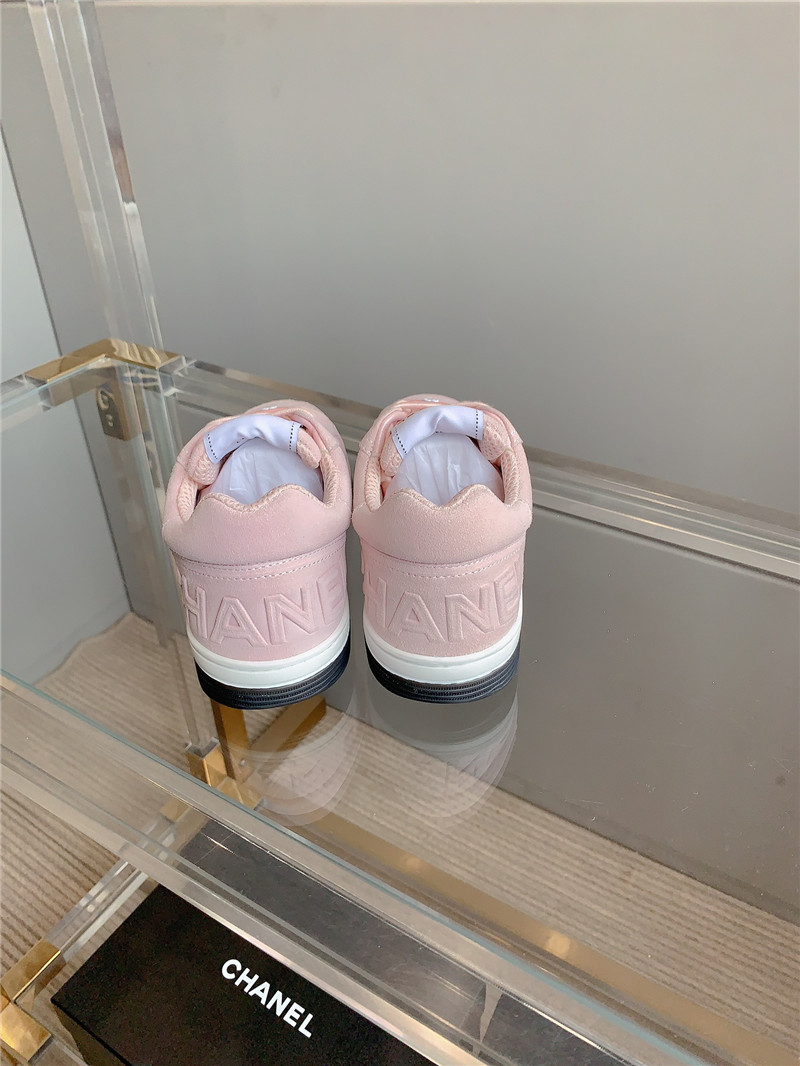Ch**el pink calfskin lace-up sneakers