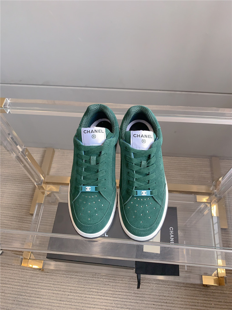 Ch**el green suede lace-up sneakers