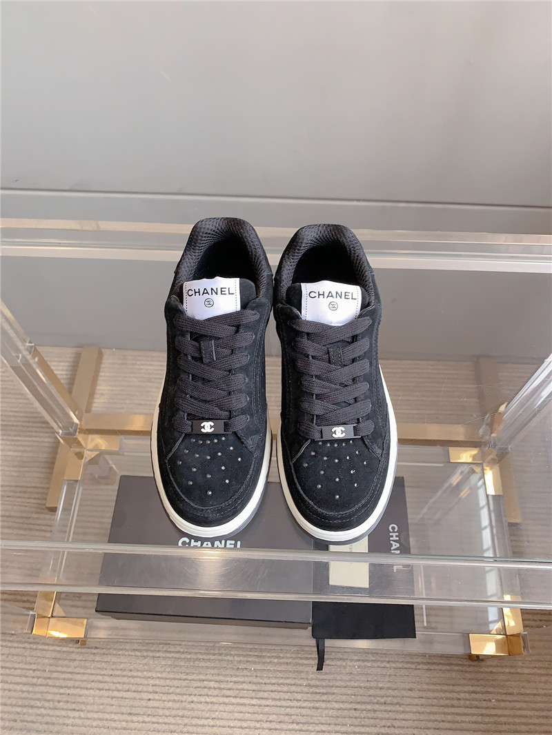 Ch**el black suede lace-up sneakers