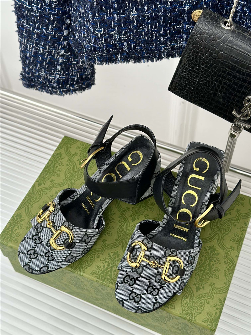 Gvc*1 horsebit sandal in black and white gg canvas