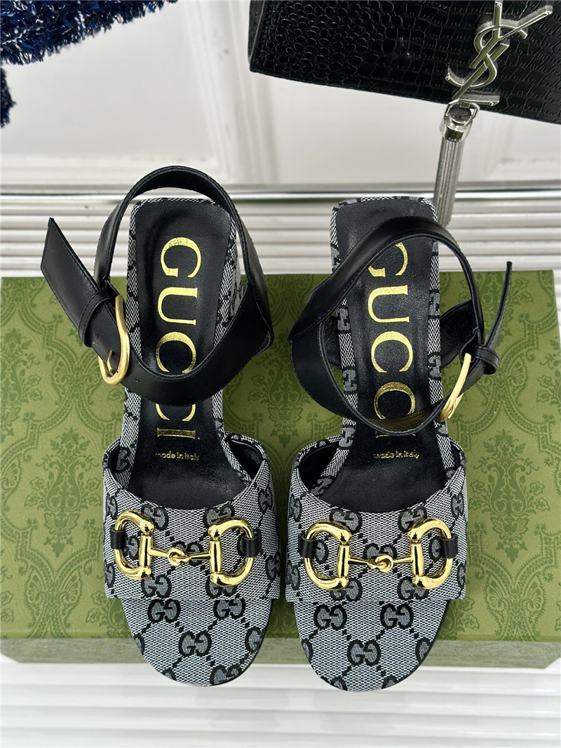 Gvc*1 horsebit sandal in black and white gg canvas