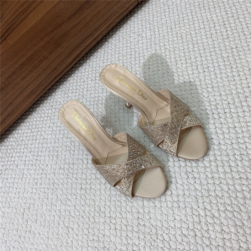 D10r tribales beige suede heeled slides with strass