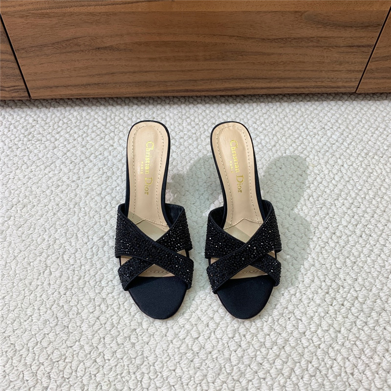 D10r tribales heeled slides black suede with strass