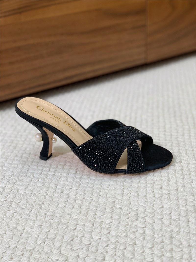 D10r tribales heeled slides black suede with strass