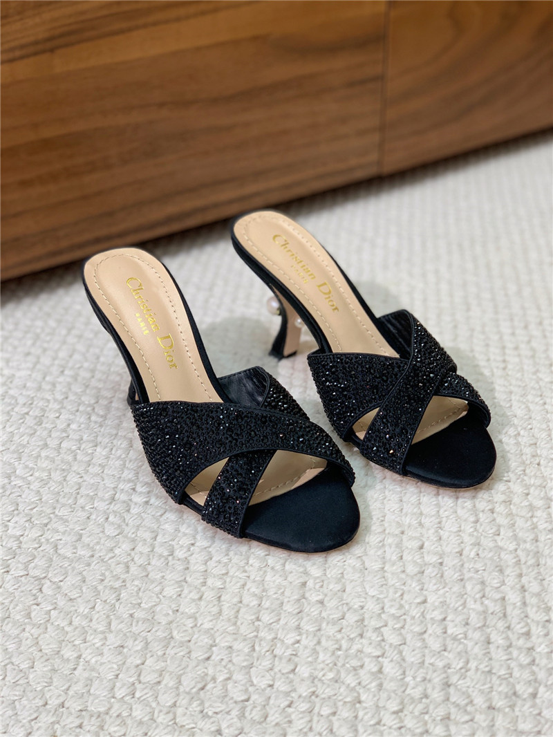 D10r tribales heeled slides black suede with strass