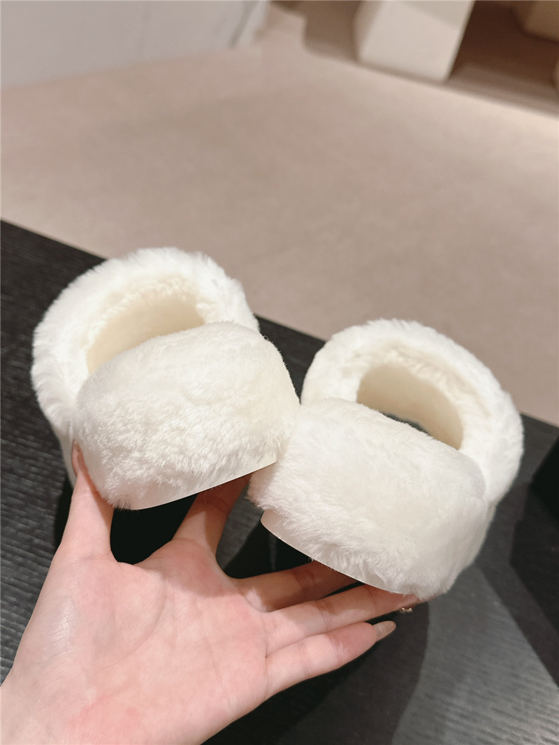Ch**el beading flat platform mules white fur