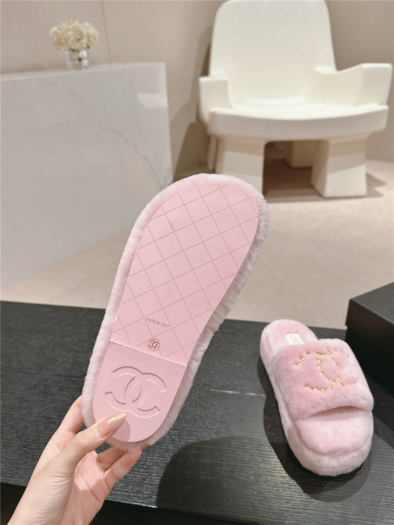 Ch**el beading flat platform mules pink fur