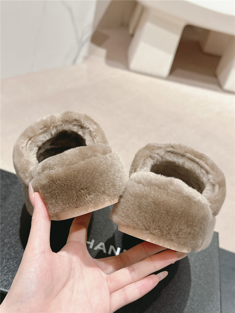 Ch**el beading flat platform mules beige fur