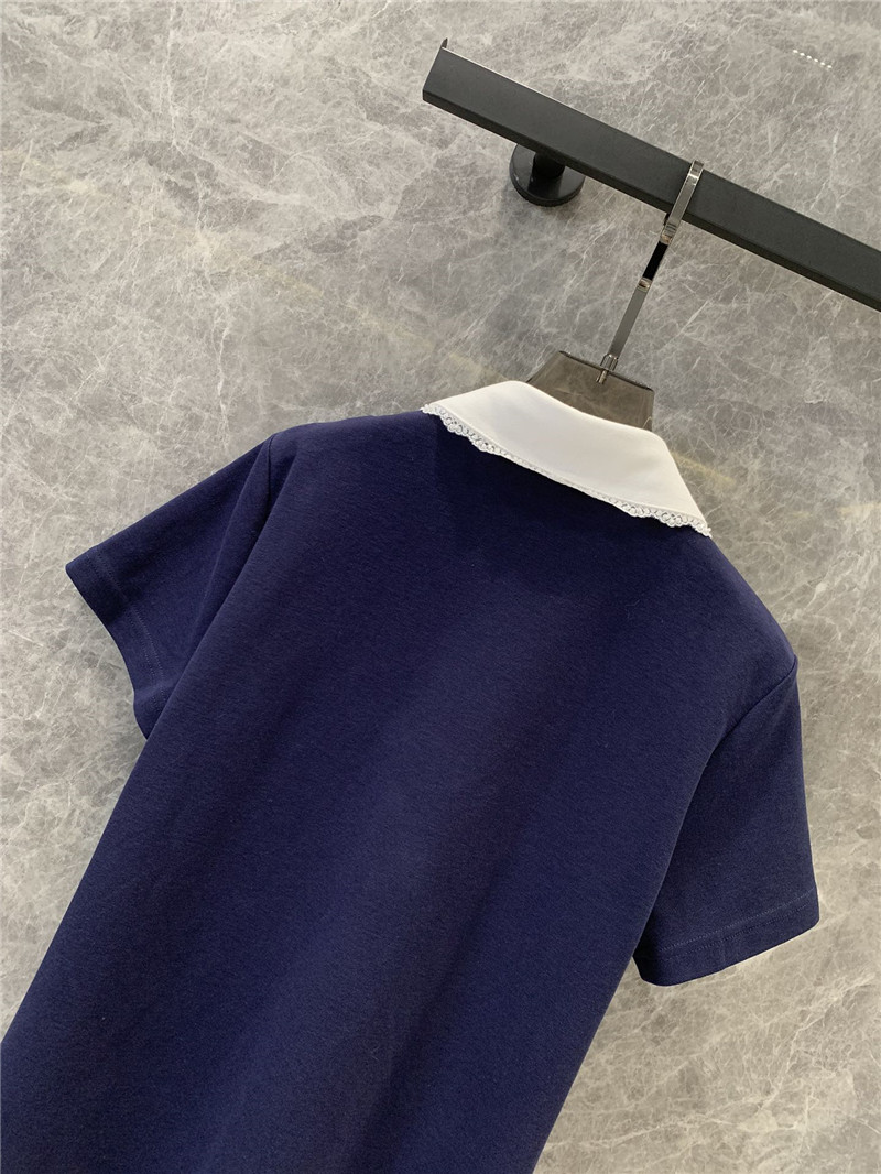 M1um1u lapel contrast lace decoration short sleeves replica clothes