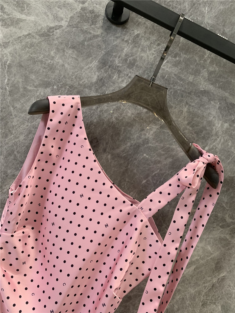 Ch**el pink polka dot off-shoulder strappy vest top replica clothes