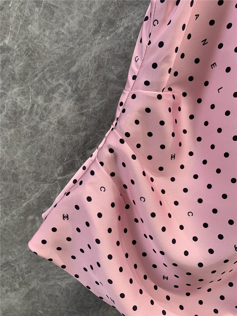 Ch**el pink polka dot off-shoulder strappy vest top replica clothes