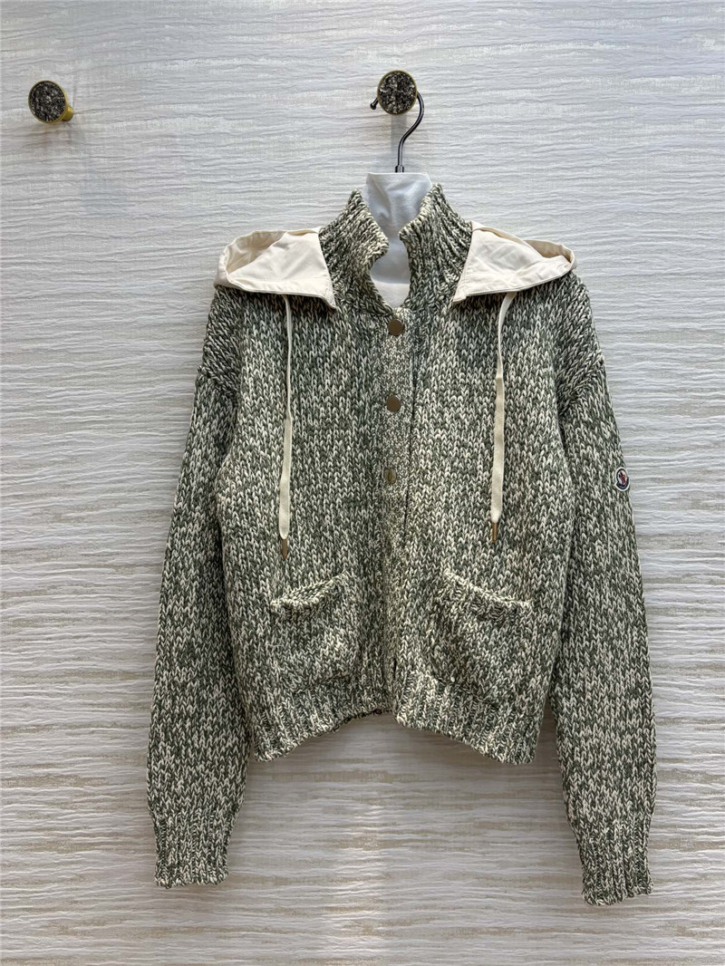 Moncler olive green wool blend knitted jacket replica clothing