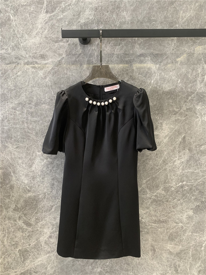Va1e*ntin0 pearl decoration collar puff sleeve dress replicas clothes