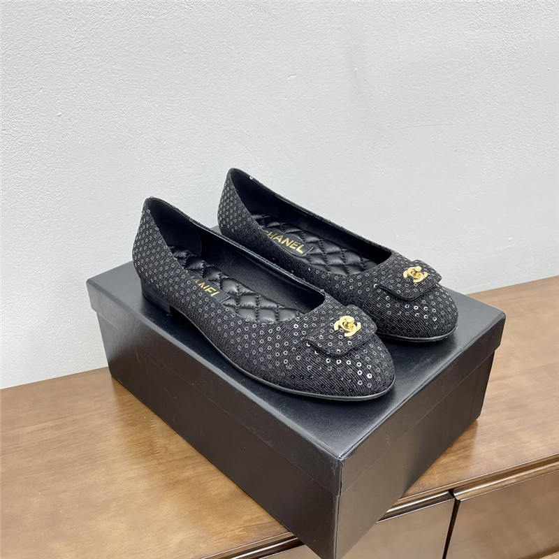 Ch**el ballet flats in black glittered tweed