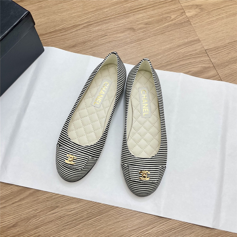 Ch**el ballet flats black & white stripe canvas
