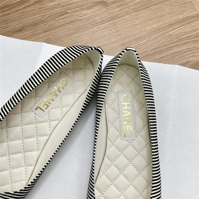 Ch**el ballet flats black & white stripe canvas