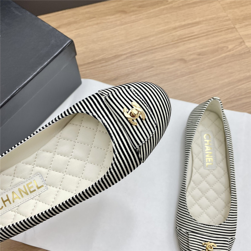 Ch**el ballet flats black & white stripe canvas