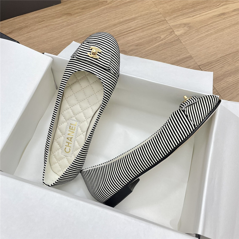 Ch**el ballet flats black & white stripe canvas