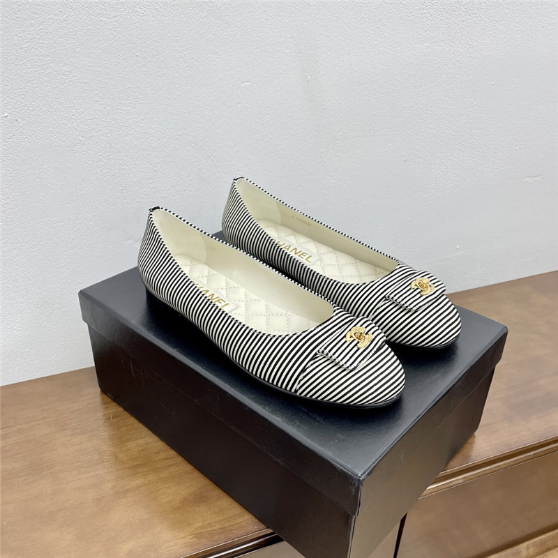 Ch**el ballet flats black & white stripe canvas