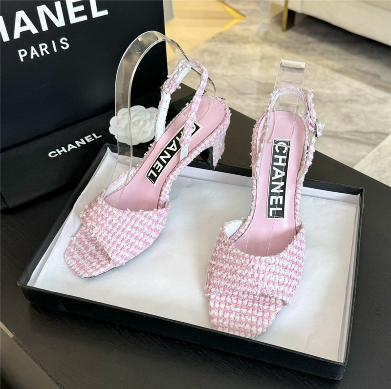 Ch**el pink tweed open toe slingback sandals