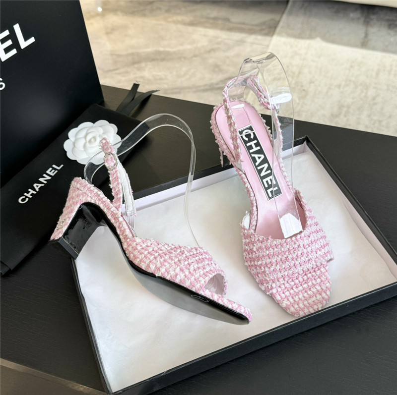 Ch**el pink tweed open toe slingback sandals
