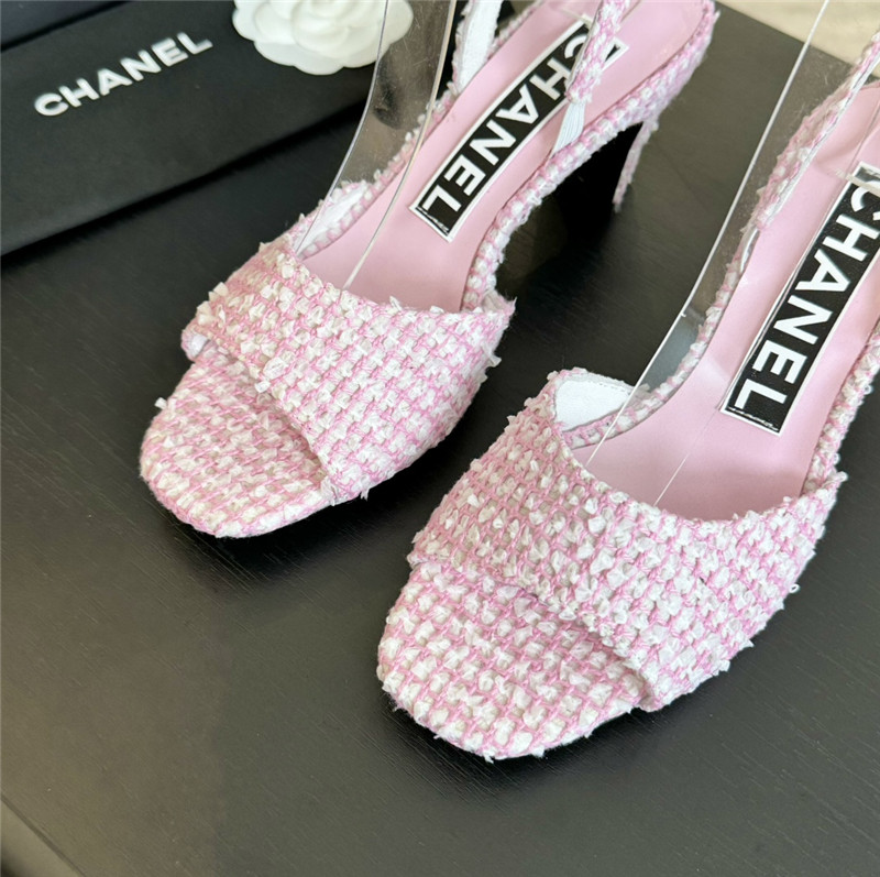 Ch**el pink tweed open toe slingback sandals