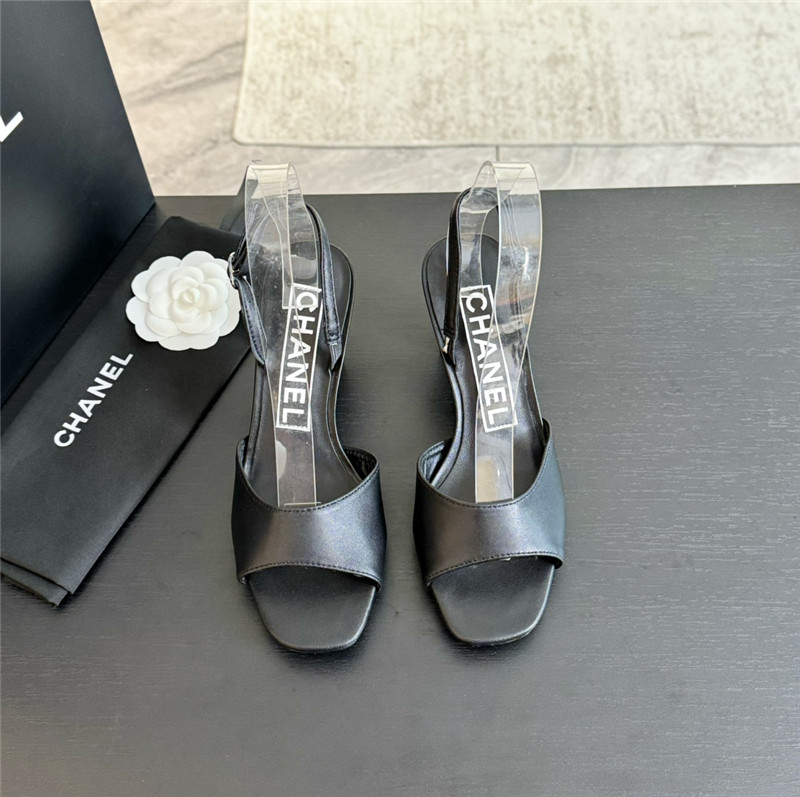 Ch**el black leather open toe slingback sandals