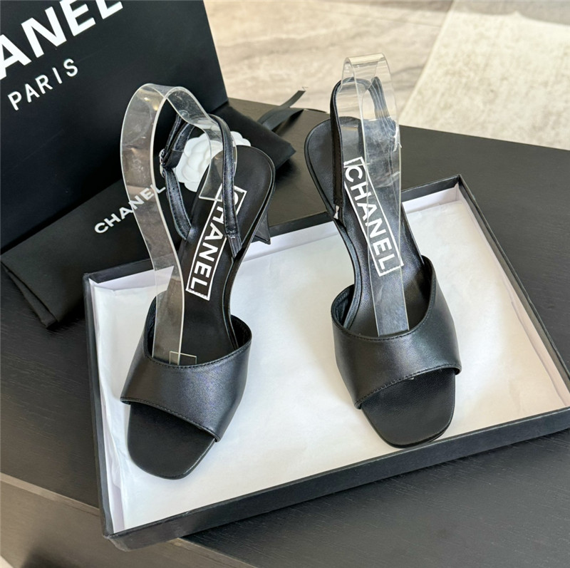 Ch**el black leather open toe slingback sandals