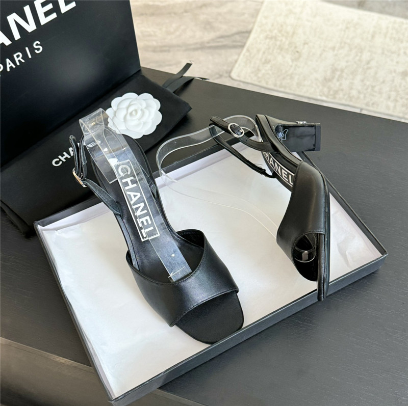 Ch**el black leather open toe slingback sandals