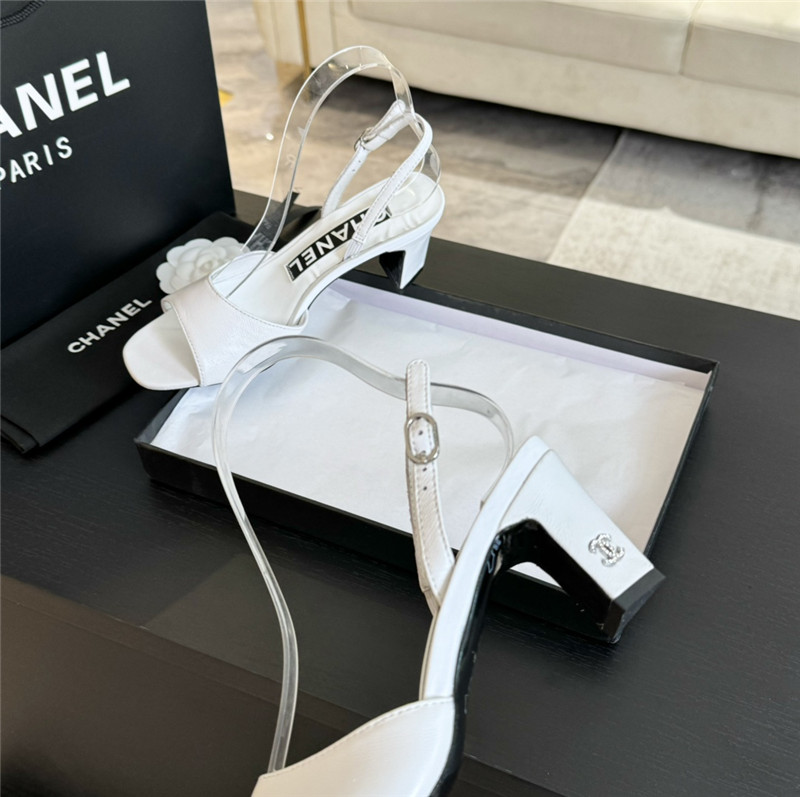 Ch**el white leather open toe slingback sandals