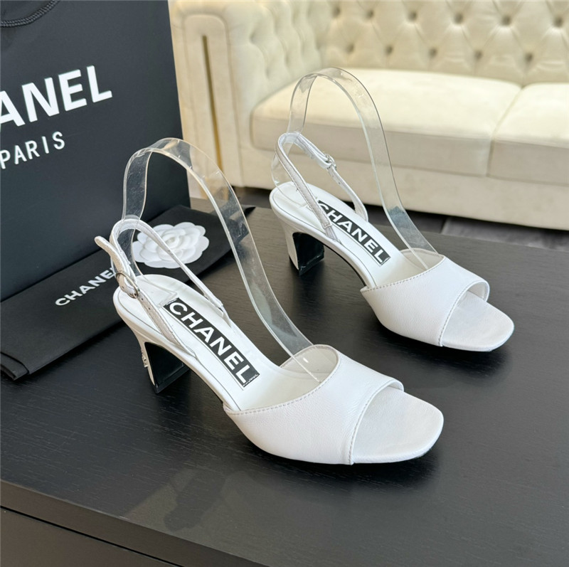 Ch**el white leather open toe slingback sandals