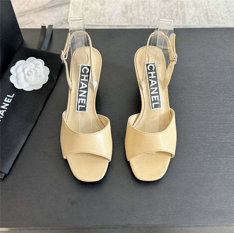 Ch**el beige leather open toe slingback sandals