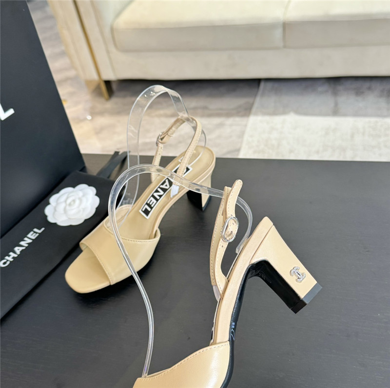 Ch**el beige leather open toe slingback sandals