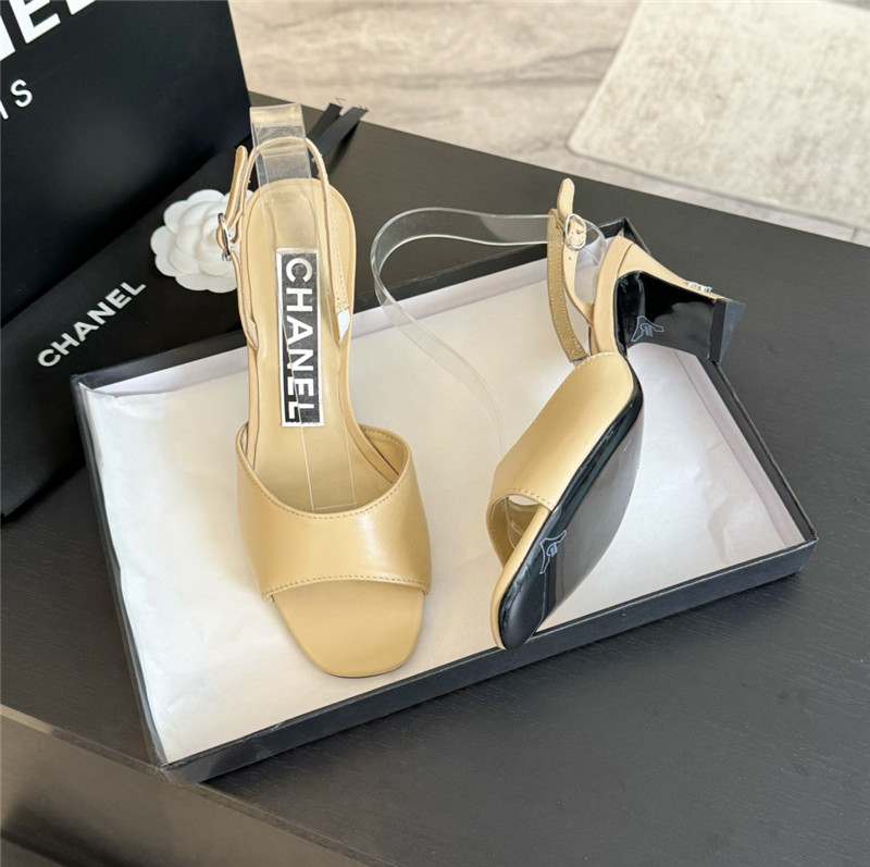Ch**el beige leather open toe slingback sandals