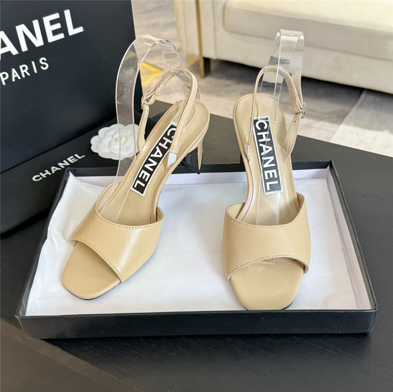 Ch**el beige leather open toe slingback sandals