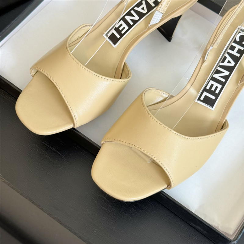 Ch**el beige leather open toe slingback sandals