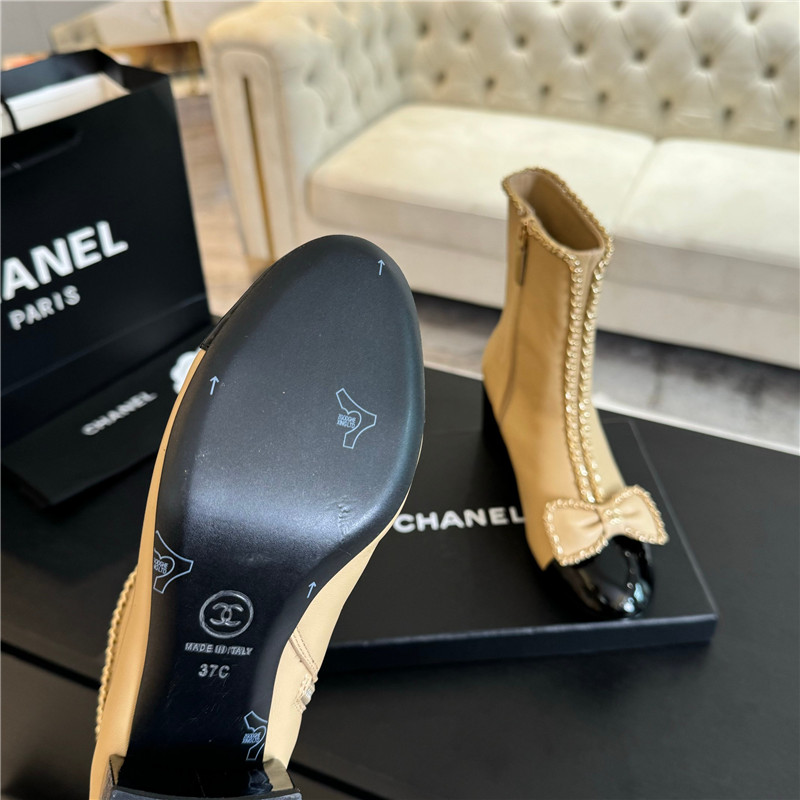 Ch**el calfskin bow patent leather ankle boots