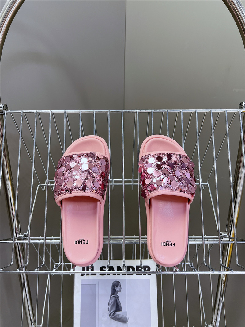 F**di pink glitter rubber sole slides