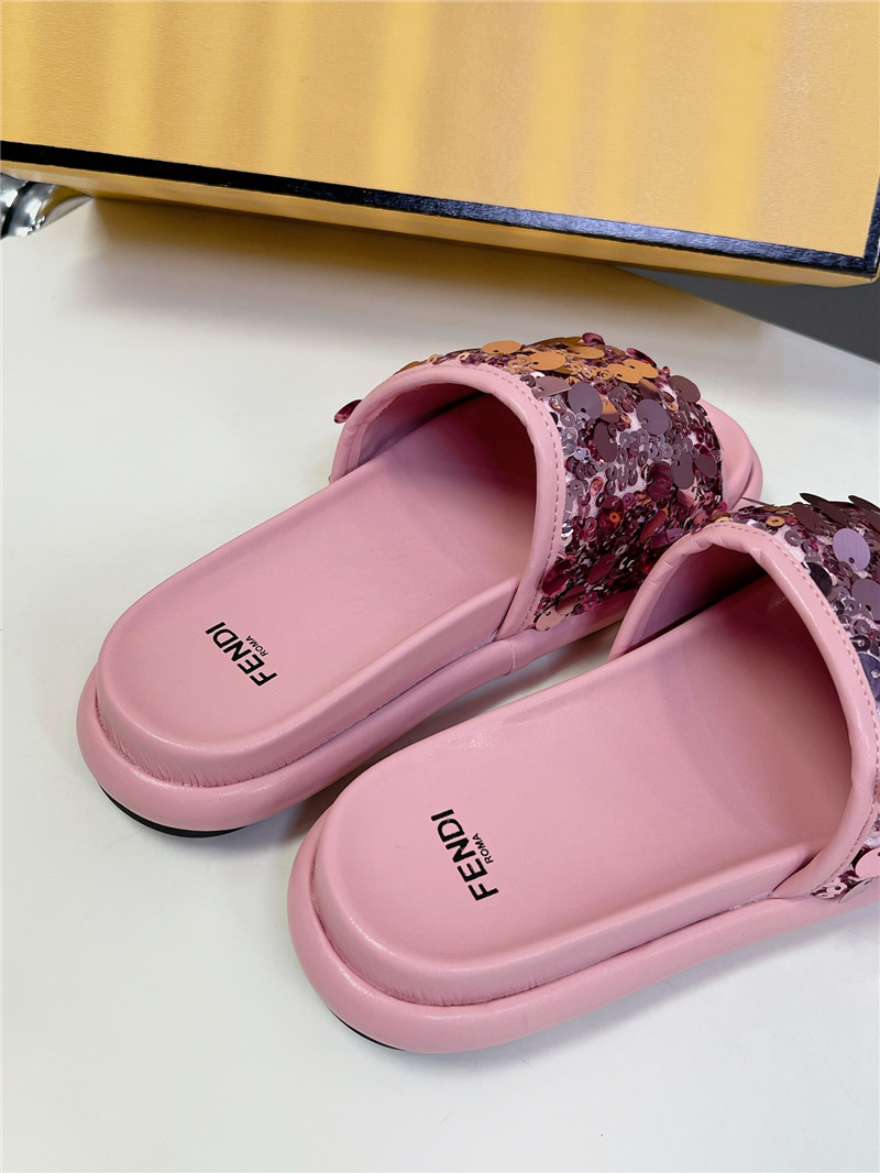 F**di pink glitter rubber sole slides