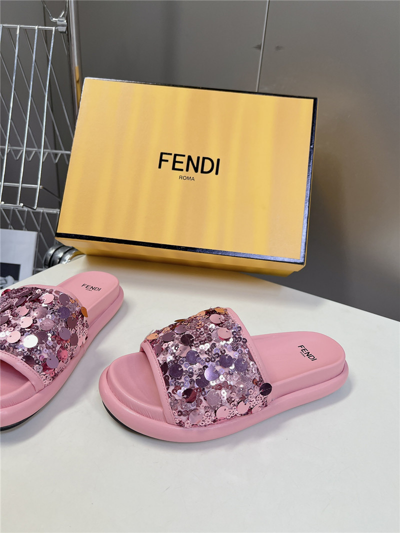 F**di pink glitter rubber sole slides