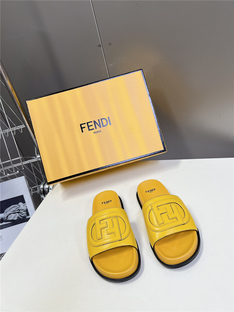 F**di ff baguette leather slides rubber yellow