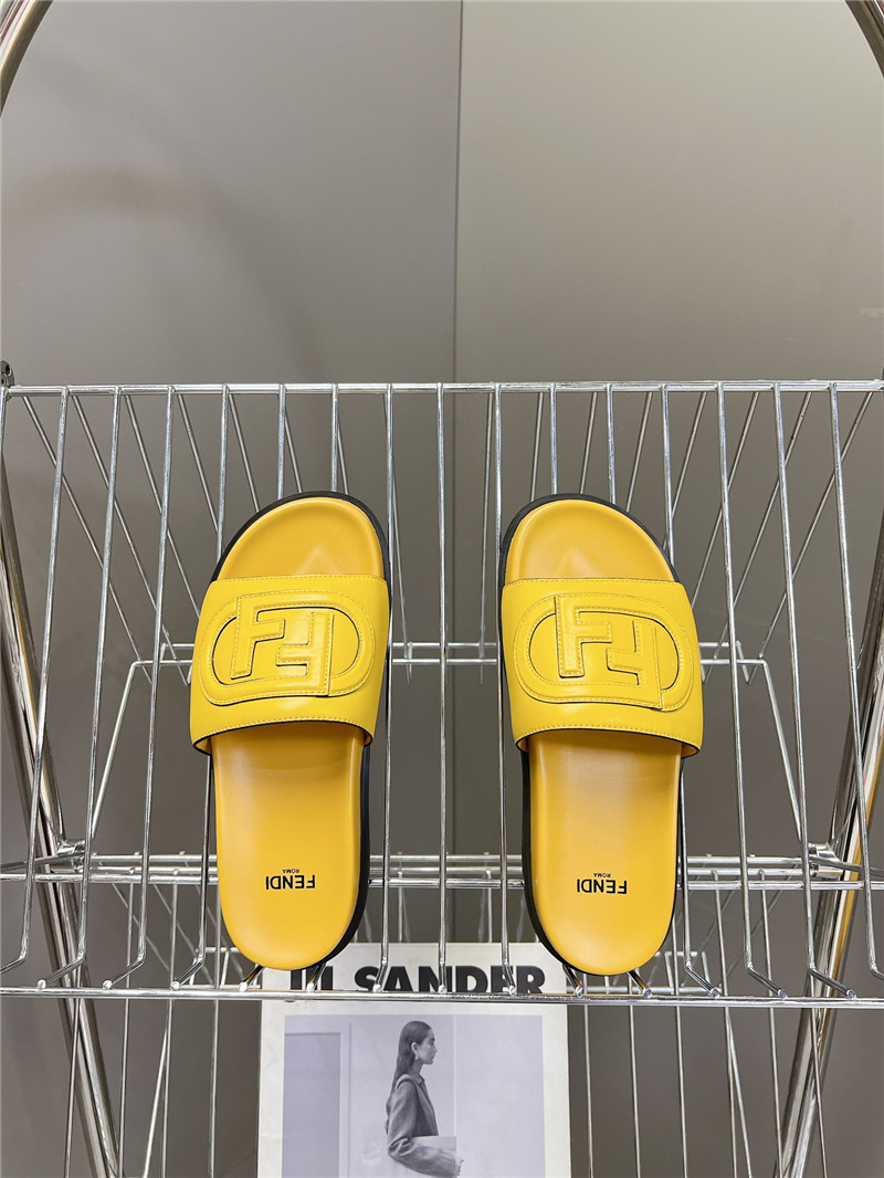 F**di ff baguette leather slides rubber yellow