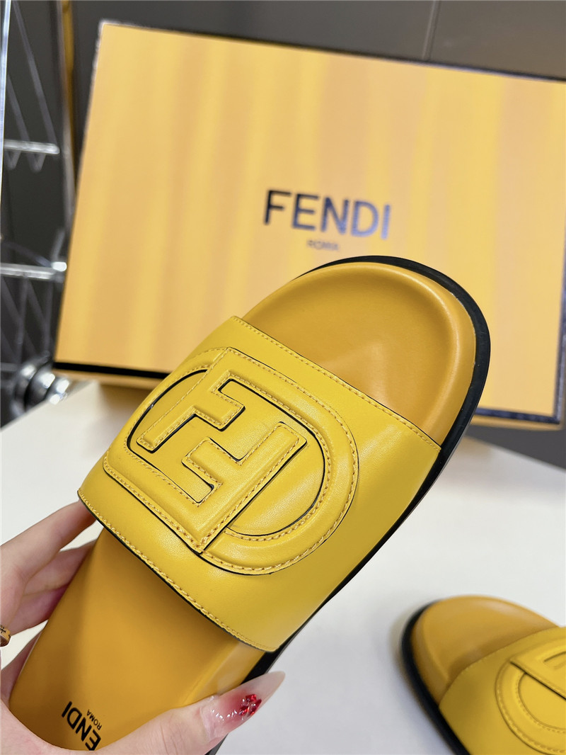 F**di ff baguette leather slides rubber yellow